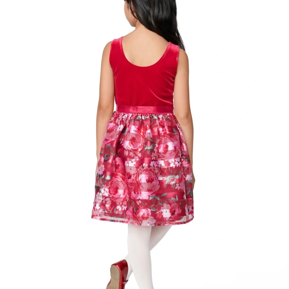 Children’s Place NWT! Girls 7/8 Pretty Red Velvet & Floral Dress